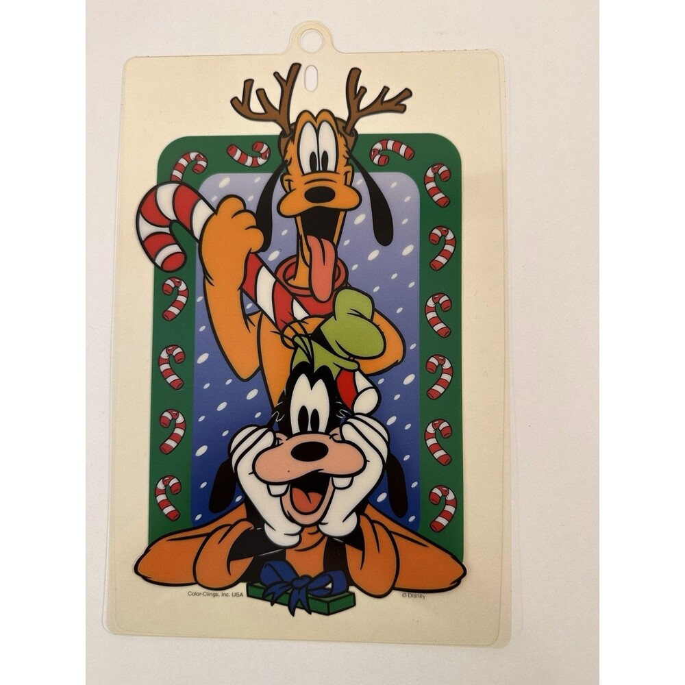Disney Christmas Vintage Plastic Window Clings Goofy Mickey Minnie Set Of 7 Used - Picture 7 of 9